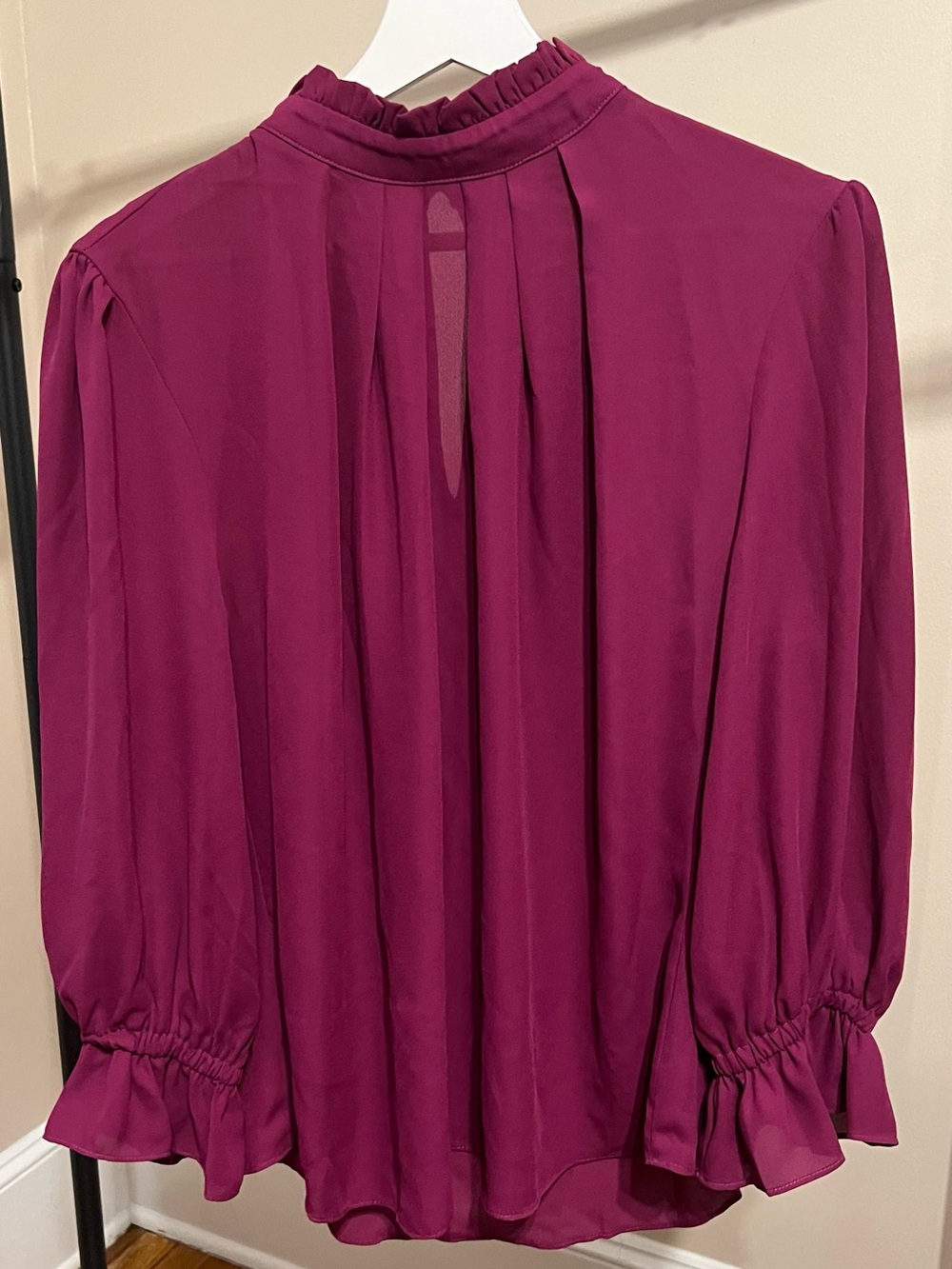 New York & Company Long-Sleeve Ruffled High-Neck Dress - Magenta